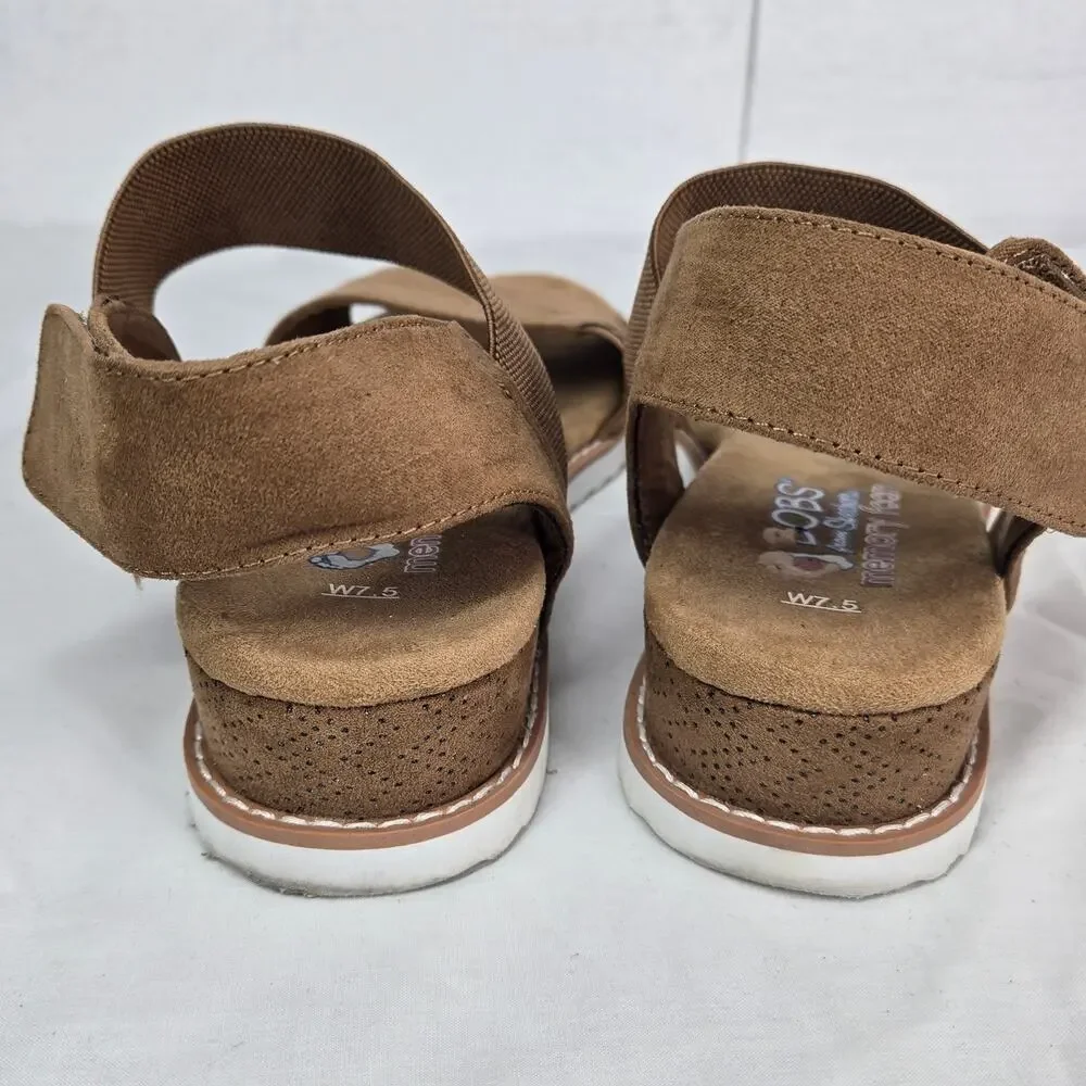 Skechers BOBS Desert Kiss Strappy Wedge Sandals Size 7.5 Boho Chestnut Brown